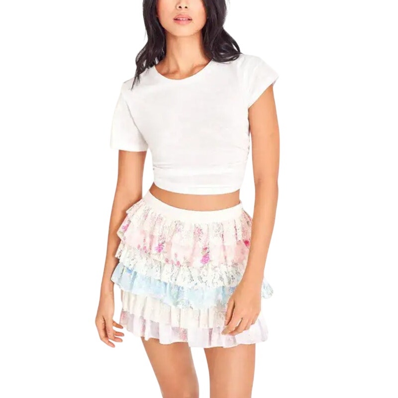 Loveshackfancy Ruffled Multicolor Melrita Skirt Size 4